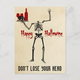 Happy Hallowine Headless Skeleton Postcard