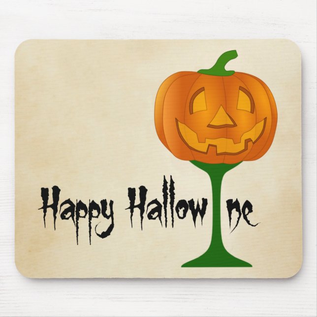 Happy Hallowine Pumpkin Wine Glass Halloween Mouse Pad (Front)