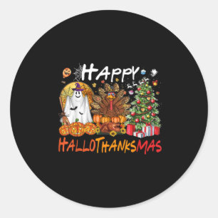 Happy Hallowthanksmas Fall Christmas Halloween Fam Classic Round Sticker