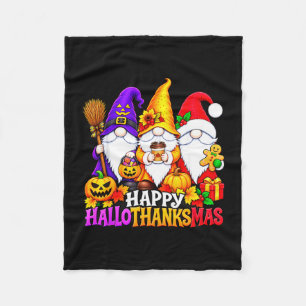 Happy hallowthanksmas gnomes halloween fleece blanket