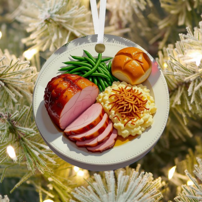 Happy Ham Dinner Personalized Christmas Metal Ornament (Insitu)