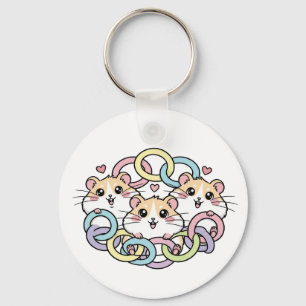 Happy Hamsters in Pastel Rings Keychain