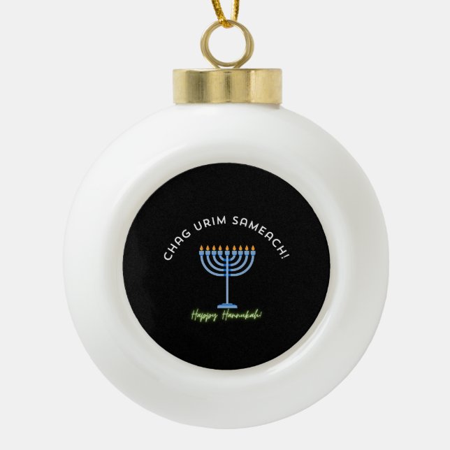 Happy Hannukah! (Banner Ornament) Ceramic Ball Christmas Ornament (Front)