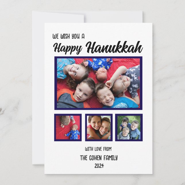 Happy Hannukah Family Photo Simple Classic Holiday Card (Front)
