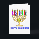 Happy Hannukah Menorah Card<br><div class="desc">A bright Hannukah menorah with the Happy Hannukah welcomes the holiday words. Happy latke eat!</div>