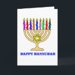 Happy Hannukah Menorah Card<br><div class="desc">A bright Hannukah menorah with the Happy Hannukah welcomes the holiday words. Happy latke eat!</div>