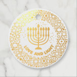 Happy Hannukah menorah stars Favour Tags<br><div class="desc">.Celebrate eight days and eight nights of the Festival of Lights with Hanukkah cards and gifts. The festival of lights is here. Light the menorah, play with the dreidel and feast on latkes and sufganiyots. Celebrate the spirit of Hanukkah with friends, family and loved ones by wishing them Happy Hanukkah....</div>