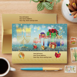 Happy Hanoukka Festival of Lights Gold Enveloppe