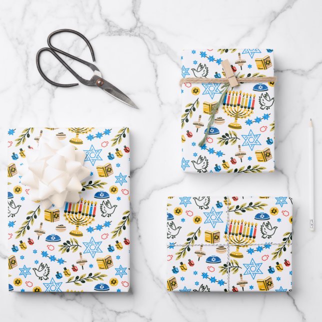 Happy Hanoukka Motif Envelopper des feuilles de pa (Recto)
