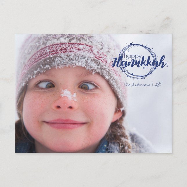 Happy Hanoukka Snow Bubbles Wreath Photo Cartes po (Devant)