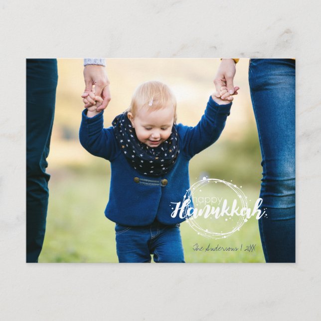 Happy Hanoukka Snow Bubbles Wreath Photo Cartes po (Devant)