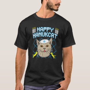 Happy Hanukcat Hannukah Jewish Cat Ugly Christmas T-Shirt