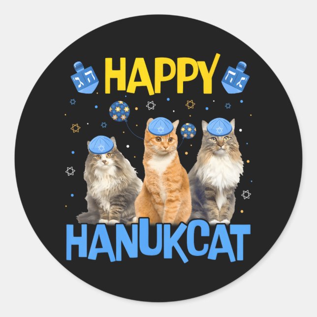Happy Hanukcat Hanukkah Cat Chanukah Jewish Cat Classic Round Sticker (Front)