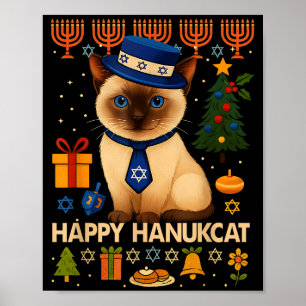 Happy Hanukcat Ugly Sweater Cat Chanukah Jewish Cu Poster
