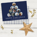 Happy Hanukkah 10 Photo Navy Blue White<br><div class="desc">Can't pick just one or two of your favourite family photos? These large 8.75" x 6.5" flat Hanukkah greeting cards feature placeholders for 10 of your favourite photos,  family name and year. The photos are all round in shape with navy blue borders. The greeting,  Happy Hanukkah is in white.</div>