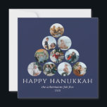Happy Hanukkah 10 Photo Square Blue White Card<br><div class="desc">Can't pick just one or two of your favourite family photos? These large 5.25" x 5.25" flat holiday greeting cards feature placeholders for 10 of your favourite photos, family name and year. The photos are all round in shape. The greeting, "Happy Hanukkah, " is in white on a navy blue...</div>