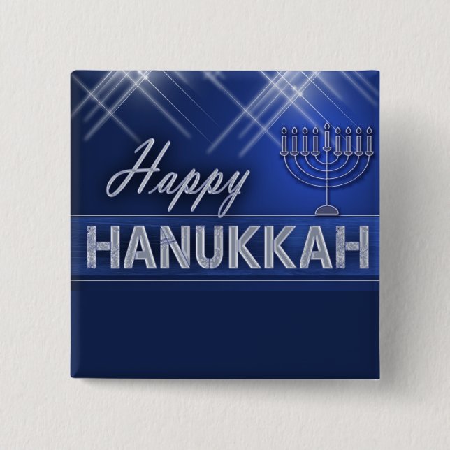 Happy Hanukkah 2 Inch Square Button (Front)