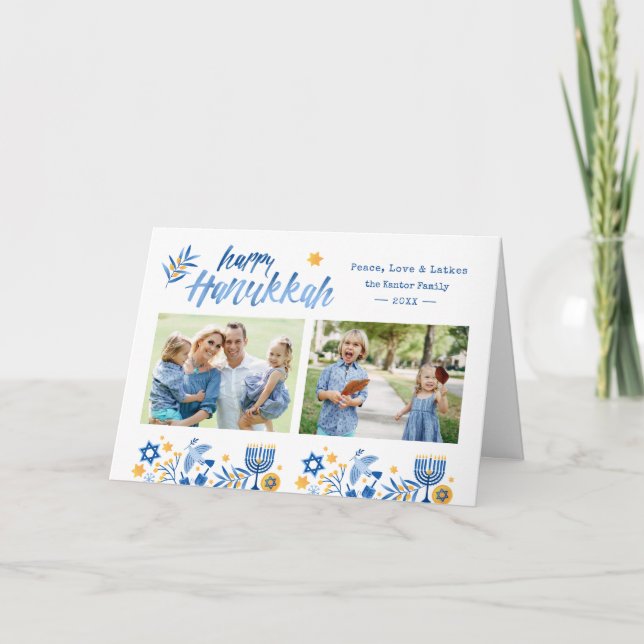 Happy Hanukkah 2 Photo Holiday Card (Front)