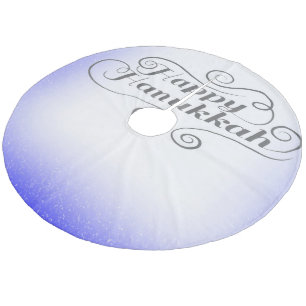 Happy Hanukkah 2-tone Blue White Background Fleece Tree Skirt