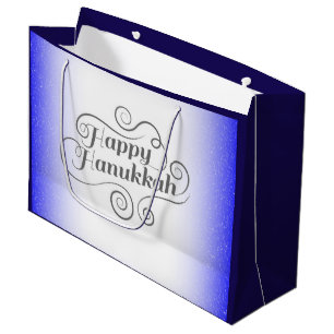 Happy Hanukkah 2-tone Blue White Background Large Gift Bag