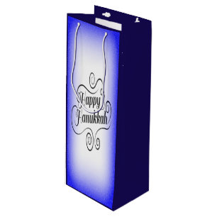 Happy Hanukkah 2-tone Blue White Background Wine Gift Bag