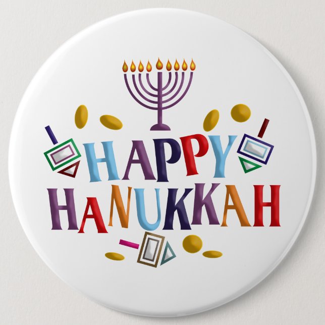 Happy Hanukkah 6 Inch Round Button (Front)
