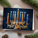 Happy Hanukkah  Abstract Drawing Menorah Gold Blue Foil Holiday Card<br><div class="desc">Drawing of Menorah Happy Hanukkah Gold Blue</div>