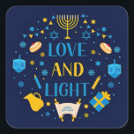 Happy Hanukkah,all jewish holidays,. Square Sticker<br><div class="desc">LOVE AND LIGHTS
MENORAH
GIFT
STAR OF DAVID
HANUKKAH</div>