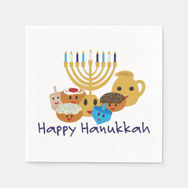 Happy Hanukkah and cute Hanukkah characters Napkin (Front)