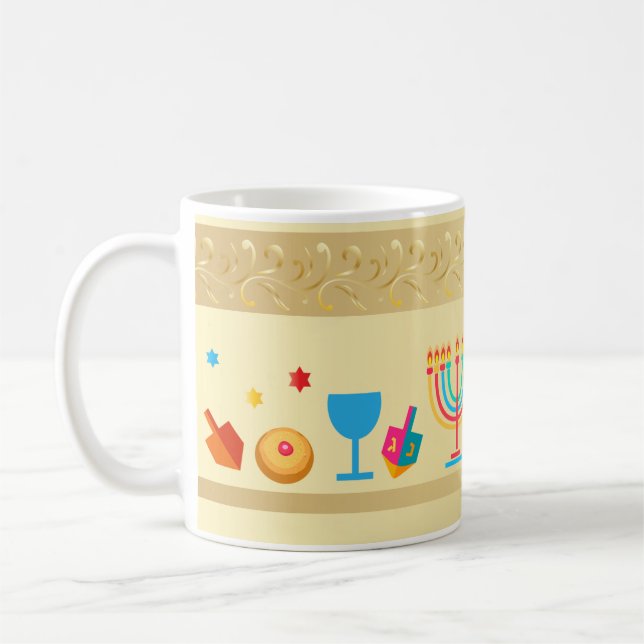 Happy Hanukkah Beautiful Jewish Holiday Coffee Mug (Left)