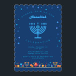 Happy Hanukkah Beautiful Jewish Holiday Invitation<br><div class="desc">Happy Hanukkah Party Invitation Beautiful Jewish Holiday Card. Jewish Holiday Chanukkah background with traditional Chanuka decorative symbols - wooden dreidels (spinning top), doughnuts, hanukkiah menorah, candles, star of David and glowing lights wallpaper gold pattern. Hanukkah Festival of lights Event Decoration. Jerusalem, Israel. Invitations & Stationery > Invitations & Announcements Design...</div>
