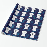 Happy Hanukkah Bichon Frise Menorah Wrapping Paper<br><div class="desc">Blue Menorah with Bichon Frise Dog Hanukkah Design Gift Wrap</div>