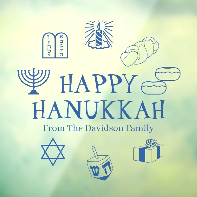 Happy Hanukkah blue custom family name decor  Window Cling (Sheet 3)