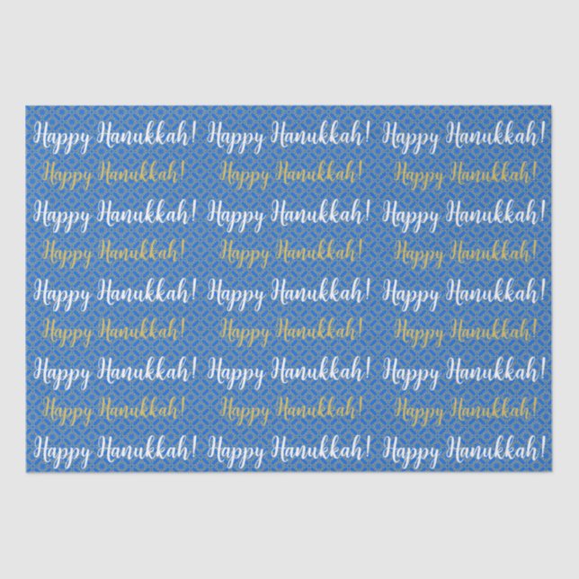  Happy Hanukkah Blue, Gold, and White  Tissue Paper (Front)