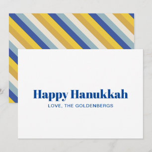 Happy Hanukkah blue gold modern stripes custom Holiday Card