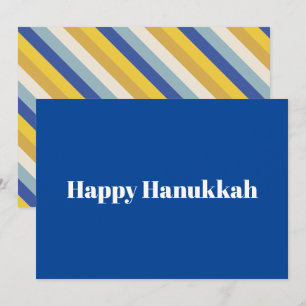 Happy Hanukkah blue gold modern stripes typography Holiday Card