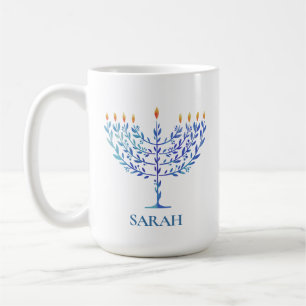 Happy Hanukkah Blue Menorah Festival of Lights Coffee Mug