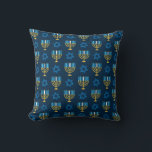 Happy Hanukkah Blue Menorah Star of David Pattern Throw Pillow<br><div class="desc">Brighten up your holidays with this cheerful Hanukkah throw Pillow featuring a stylish blue and elegant golden pattern of Jewish stars and a traditional menorah to light up your celebrations.</div>