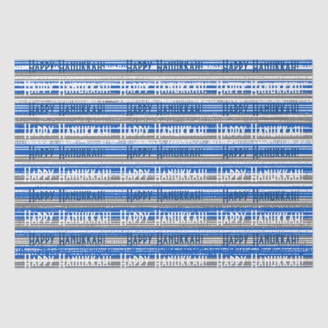 Happy Hanukkah Blue Stripes Wrapping Paper (Front)