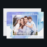 Happy Hanukkah Blue Watercolor Menorah | PHOTO Card<br><div class="desc">Modern Jewish holiday - wishing you a Happy Hanukkah (Chanukah, ) card with a blue hues watercolor background design.  Back of card has Menorah. Personalize these cards by adding your photo and name. Send these to all your friends and family during this festive of lights season.</div>