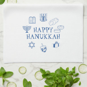 Happy Hanukkah blue white custom cute Kitchen Towel