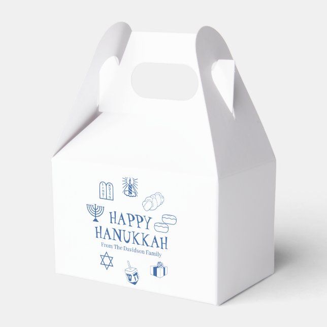 Happy Hanukkah blue white custom family name Favor Box (Front Side)