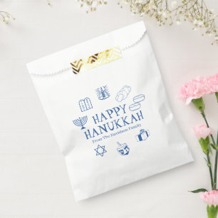 Happy Hanukkah blue white custom family name Favour Bag