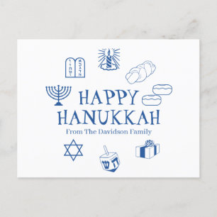 Happy Hanukkah blue white custom family name Postcard