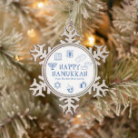 Happy Hanukkah blue white custom name favours  Snowflake Pewter Christmas Ornament<br><div class="desc">Happy Hanukkah,  customize family name gift favour holiday Snowflake Pewter Christmas Ornament.
Happy Hanukkah,  Happy Chanukah,  Hanukkah Sameach!,  Chag Sameach!,  Chag Urim Sameach!
Blue and white</div>