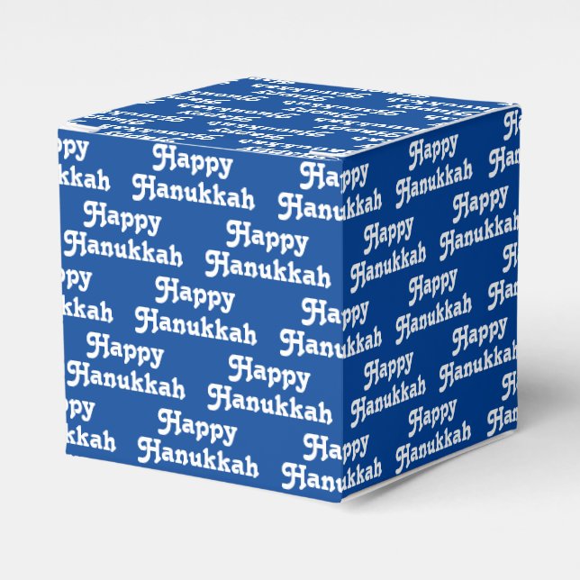 Happy Hanukkah blue white cute typography pattern Favor Box (Front Side)
