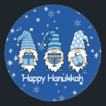 Happy Hanukkah Blue & White Gnome Stickers<br><div class="desc">Beautiful Blues Happy Hanukkah Gnome Round Stickers measuring 1.5 inches/20 per sheet! Adorable & perfect for party favours,  envelope seals & more!</div>