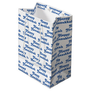 "Happy Hanukkah" blue white Holiday Gift Medium Gift Bag