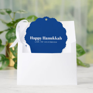 Happy Hanukkah blue white minimalist custom text Ornament Card