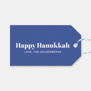 Happy Hanukkah blue white minimalist personalized Gift Tags